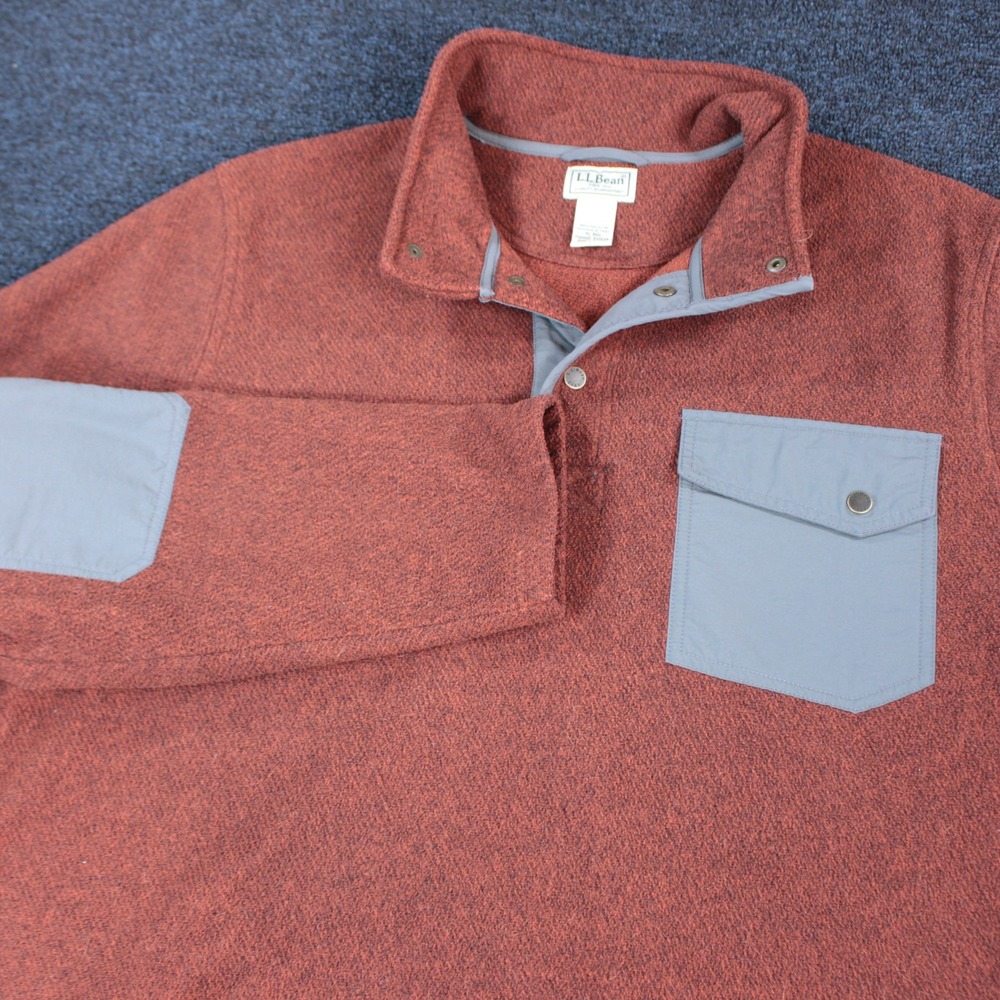 L.L. Bean Pullover Mens XL Rust Orange Fleece Henley Snap Neck Allagash Outdoors